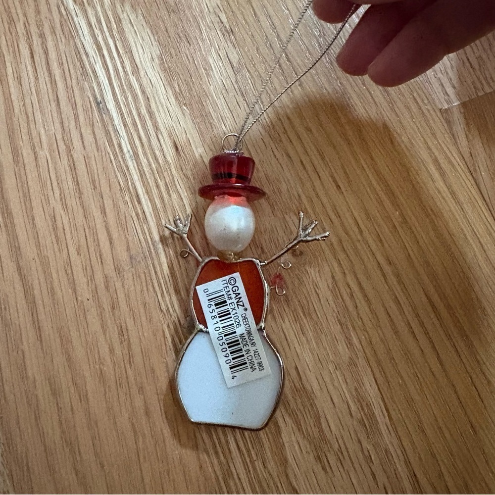 Ganz Festive Snowman Ornament with Red Hat Stained Glass Metal Christmas - Picture 3 of 3